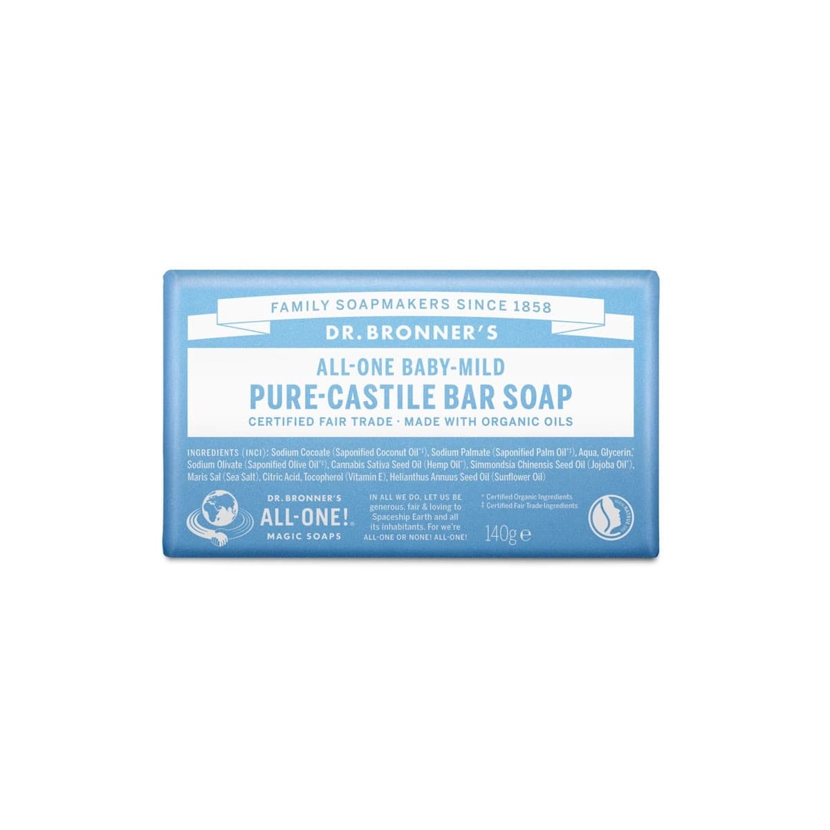 Pastilla de jabon neutro bebe/niño bio 140g Dr. Bronner's