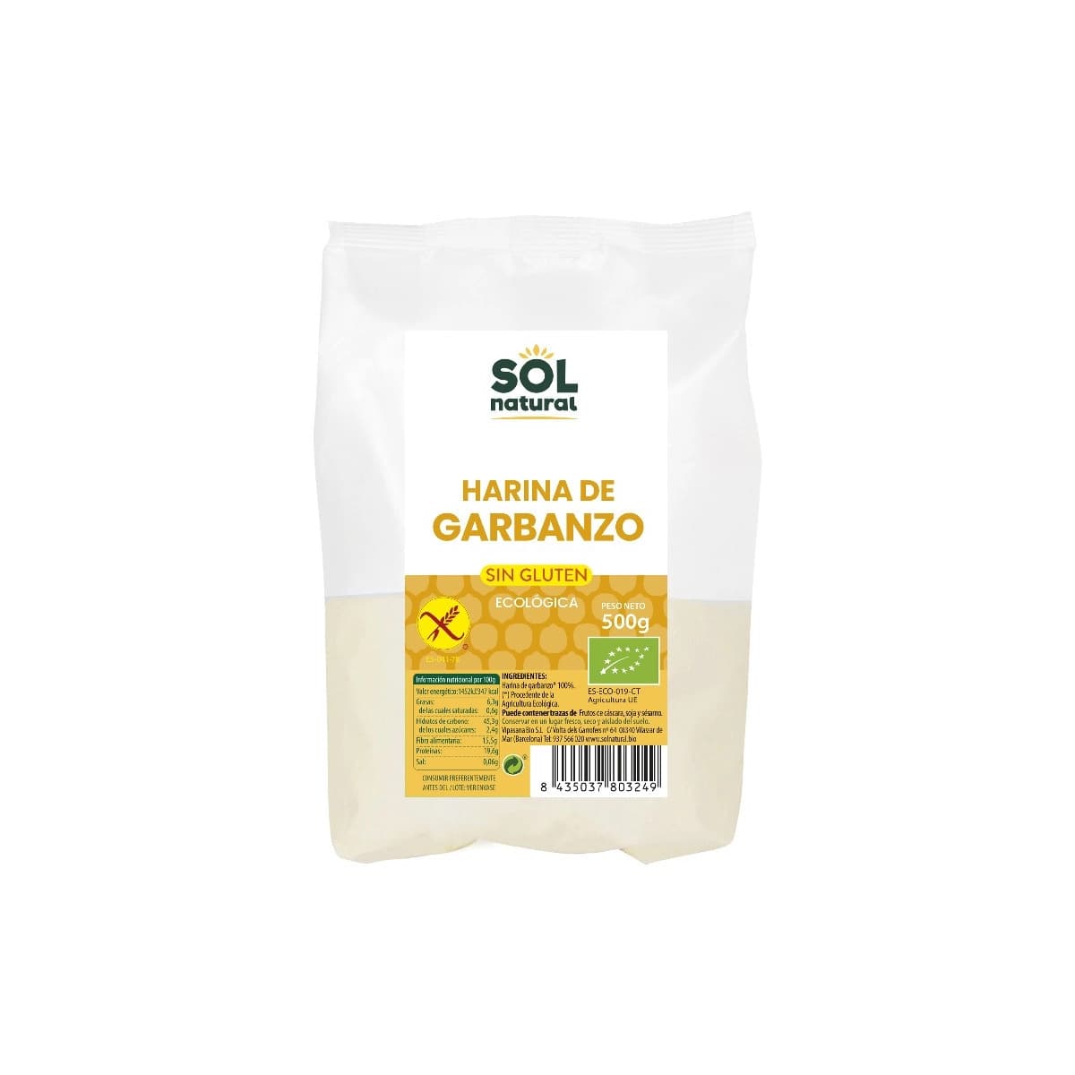 Harina de garbanzo sin gluten bio 500g Sol Natural