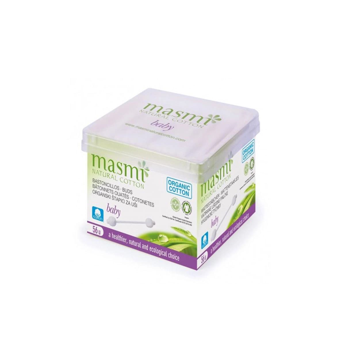 Bastoncillos de algodon para bebe bio 56ud Masmi