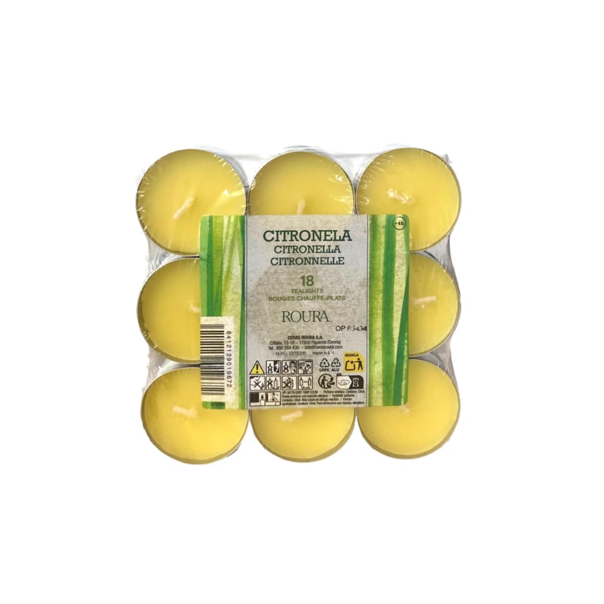 Vela Pack 18 calientaplatos citronela Roura