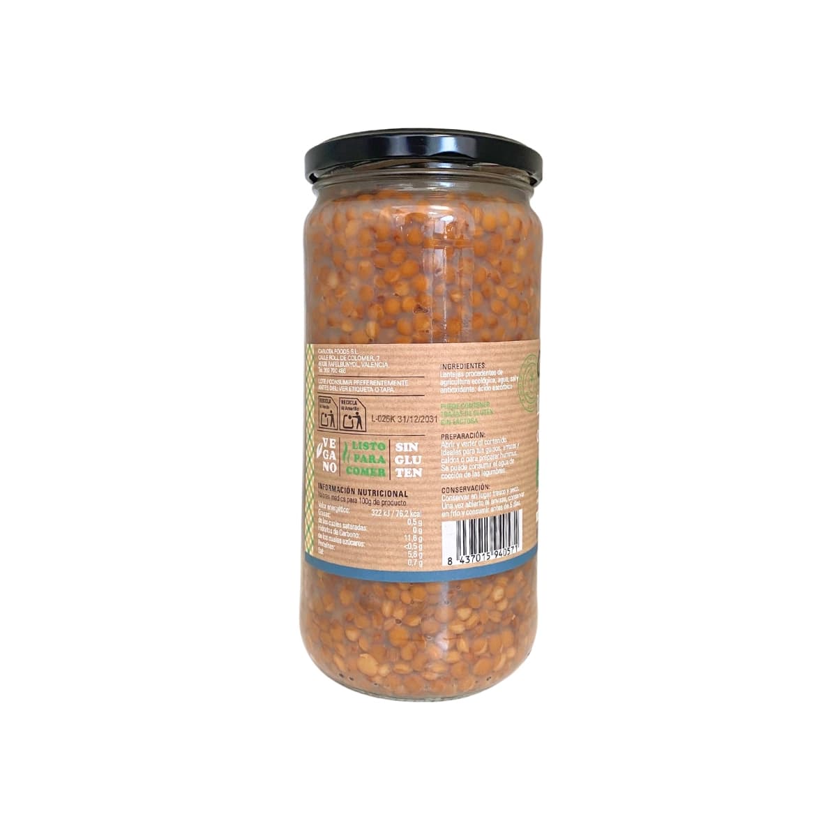 Lentejas cocidas Bio 720g Carlota Organic