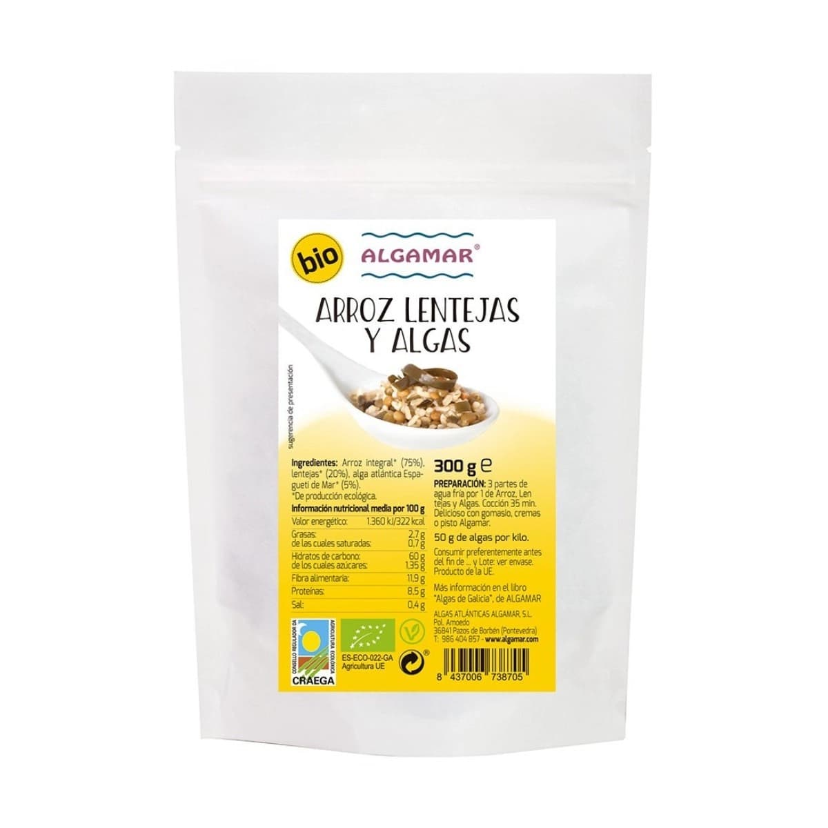 Arroz lentejas y algas bio 300g Algamar