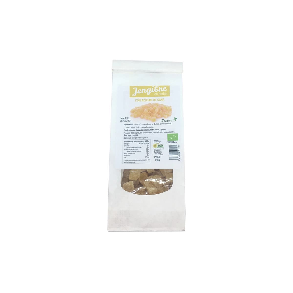 Jengibre en dados con azucar de caña 150g Dream Foods