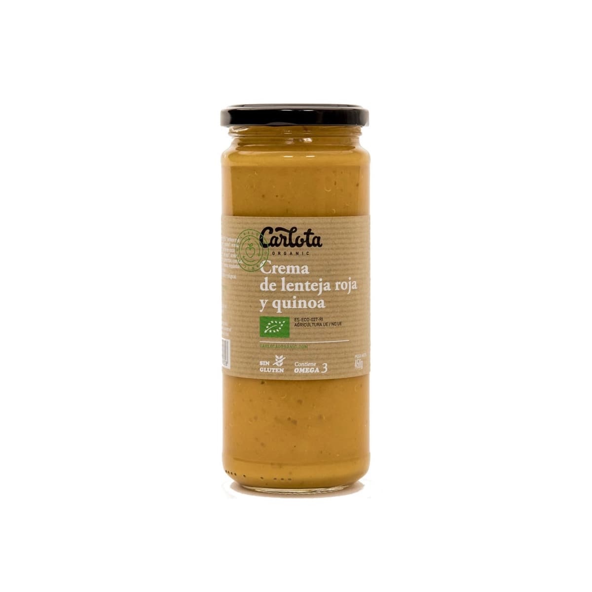 Crema lentejas rojas y quinoa 450ml Carlota Organic