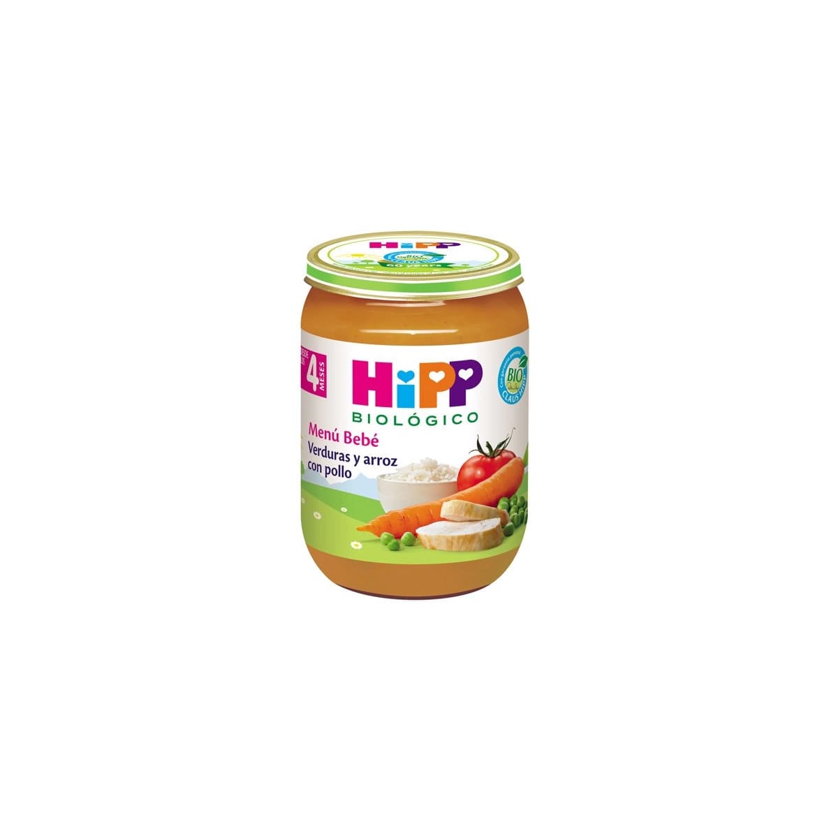Tarrito de verduras y arroz con pollo Bio +4M 190g Hipp