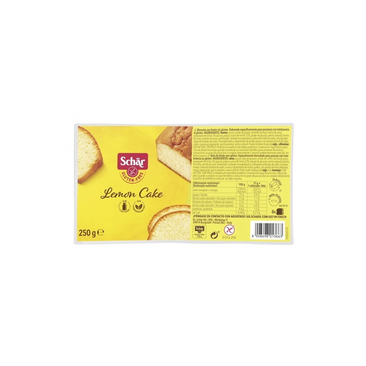 Bizcocho de limon lemon cake 250g Schar