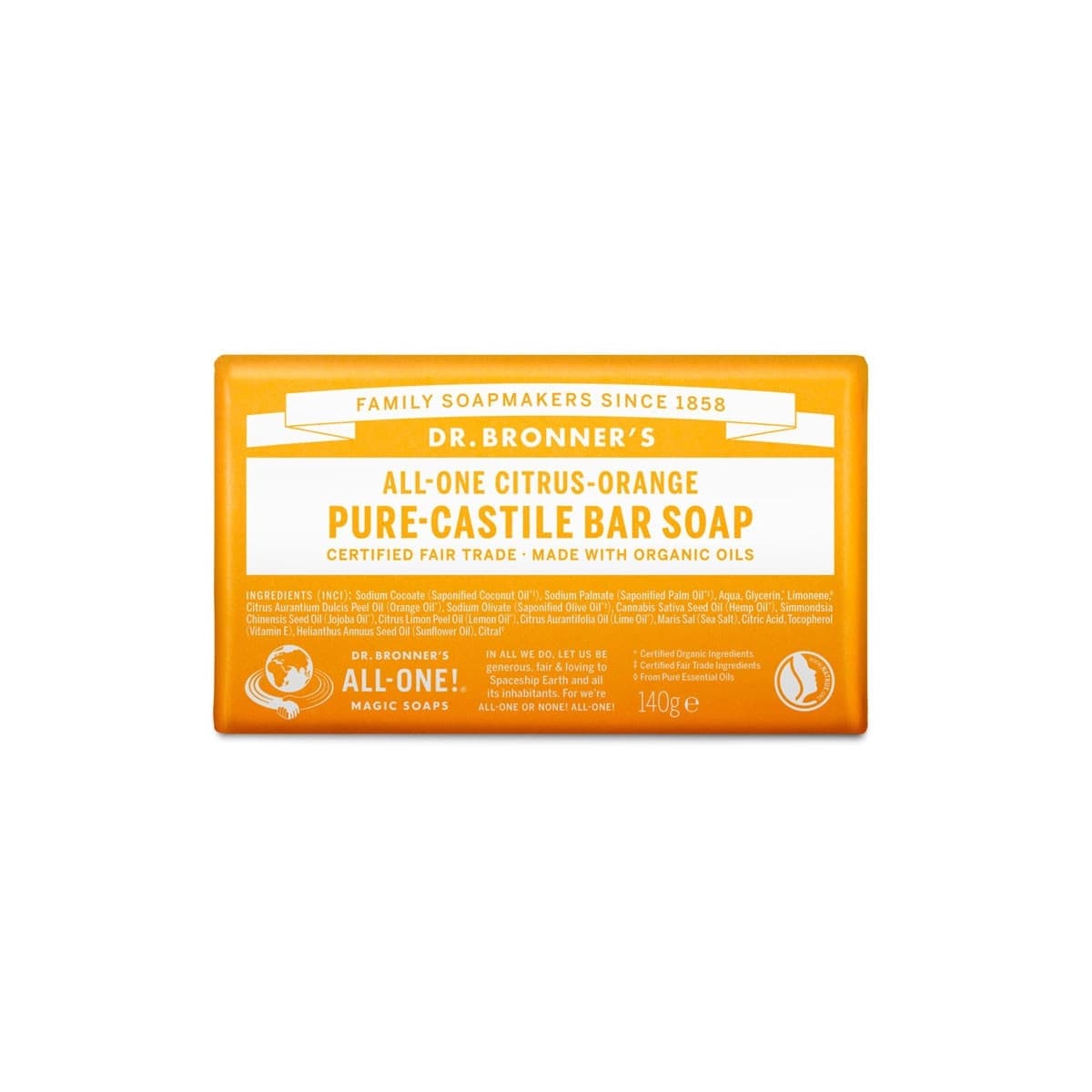 Pastilla de jabon citricos - naranja bio 140g Dr. Bronner's