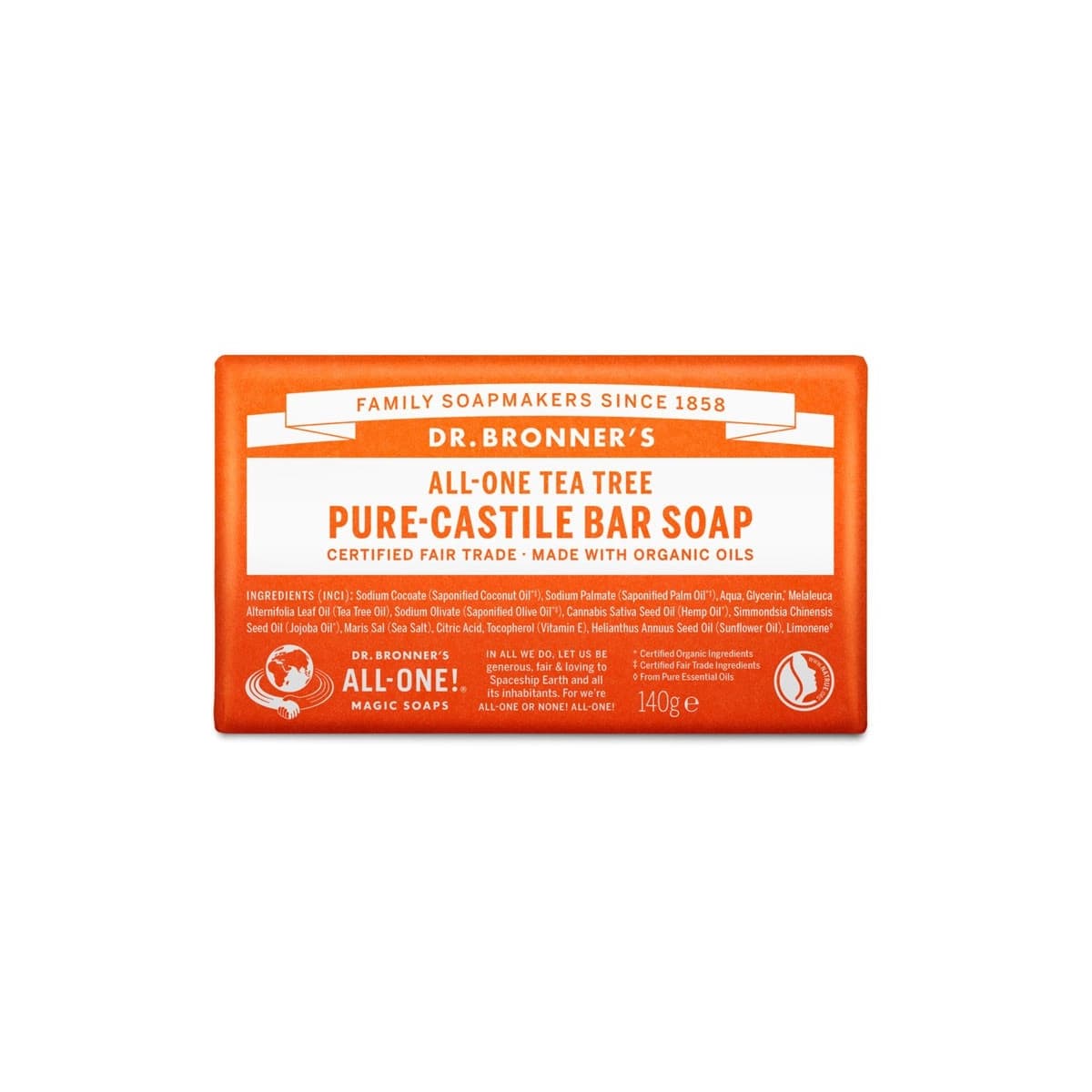 Pastilla de jabon de arbol del te bio 140g Dr. Bronner's