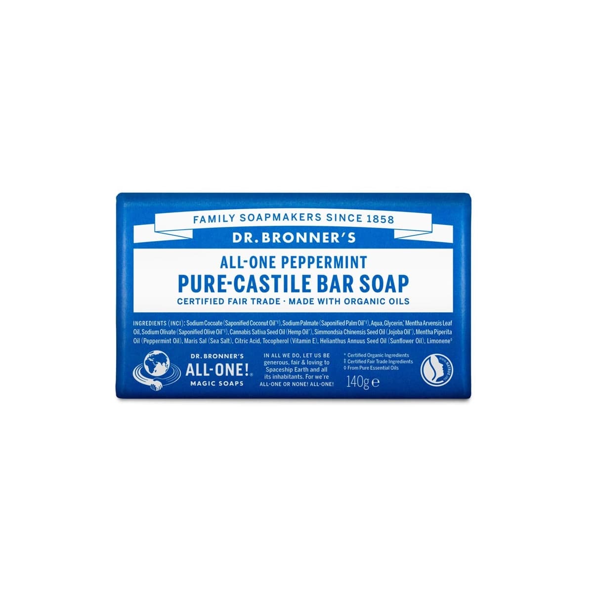 Pastilla de jabon de menta bio 140g Dr. Bronner's