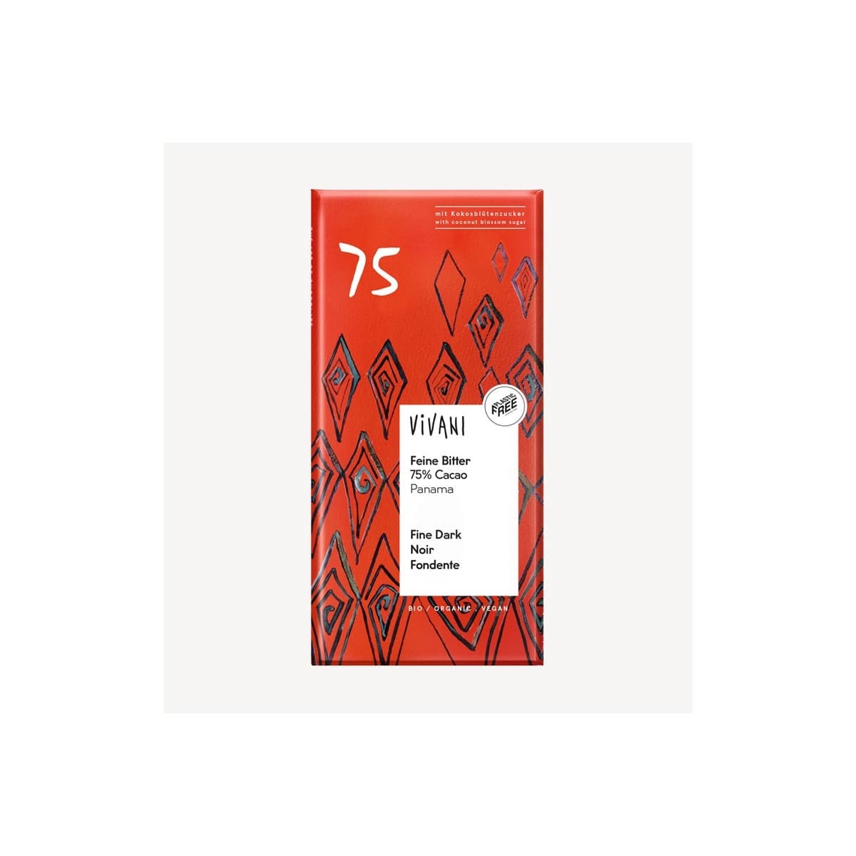 Chocolate negro Panama 75% con azucar de coco bio 80g Vivani