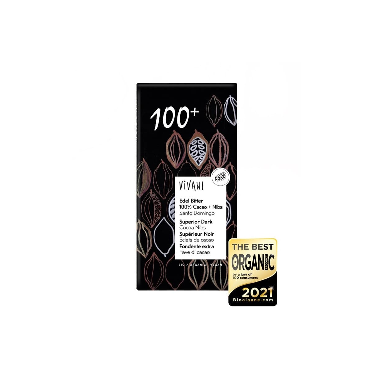 Chocolate negro 100% con nibs de cacao bio 80g Vivani