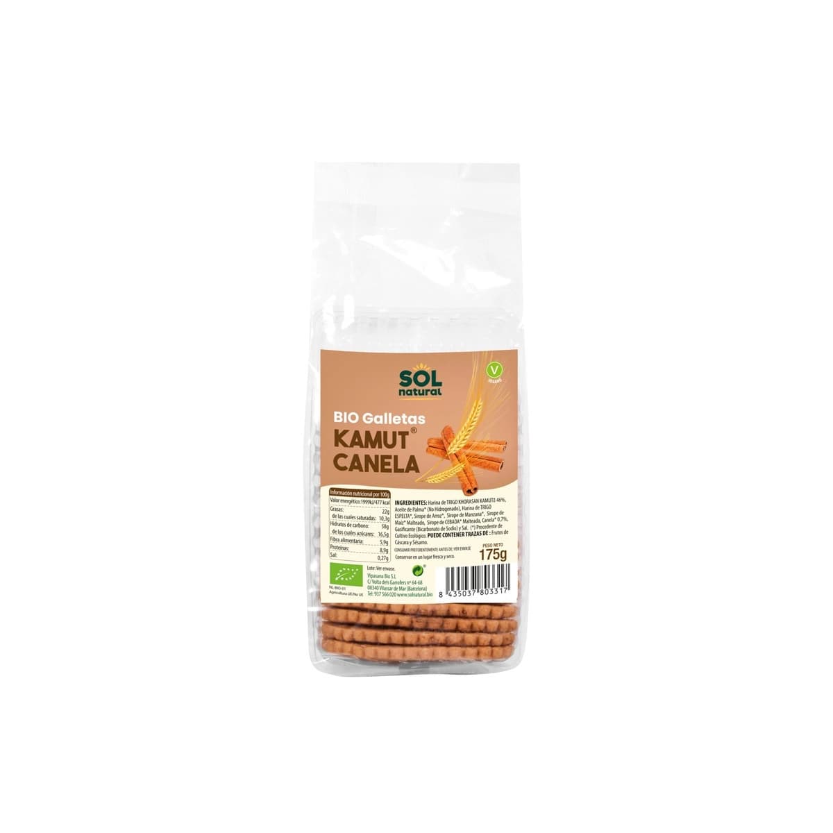 Galletas de kamut y canela bio 175g Sol Natural