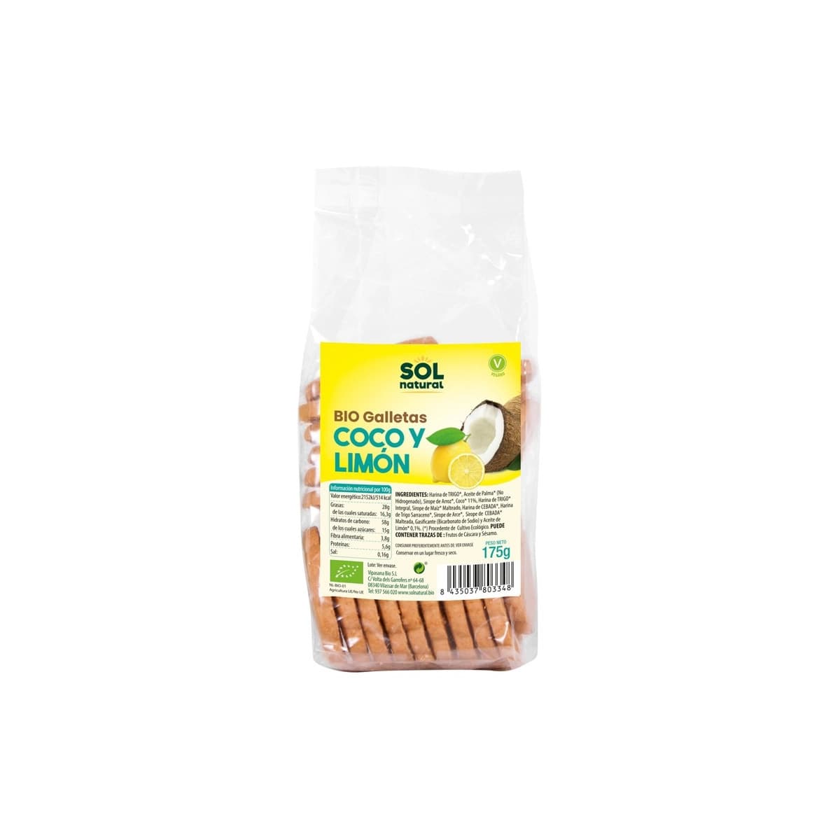 Galletas con coco y limon bio 175g Sol Natural