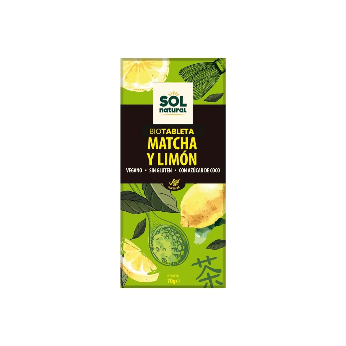 Tableta chocolate matcha-limon bio 70g Sol Natural