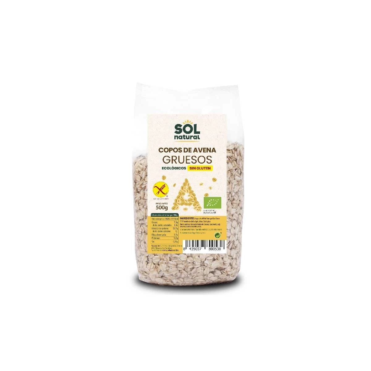 Copos de avena gruesos sin gluten bio 500g Sol Natural