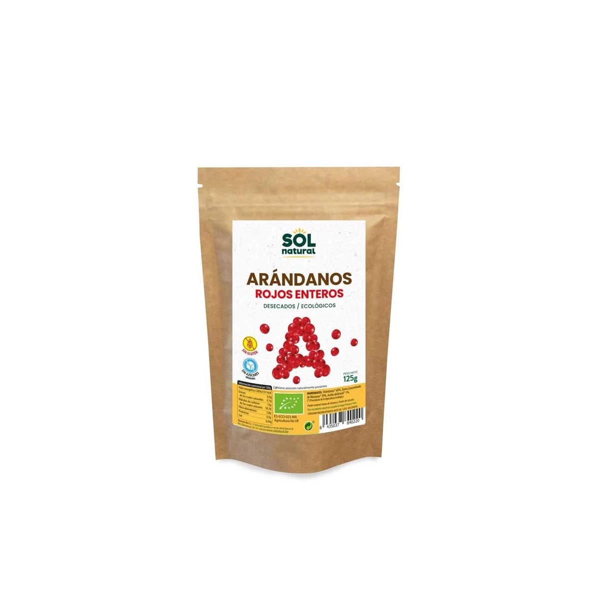 Arandanos rojos sin azucar bio 125g Sol Natural