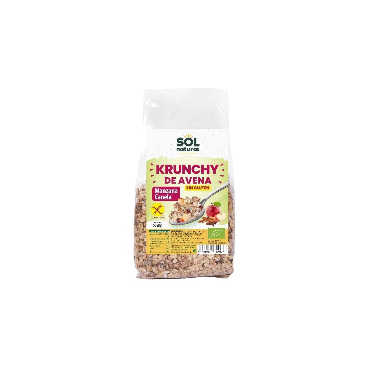 Krunchy avena manzana-canela sin gluten bio 350g Sol Natural