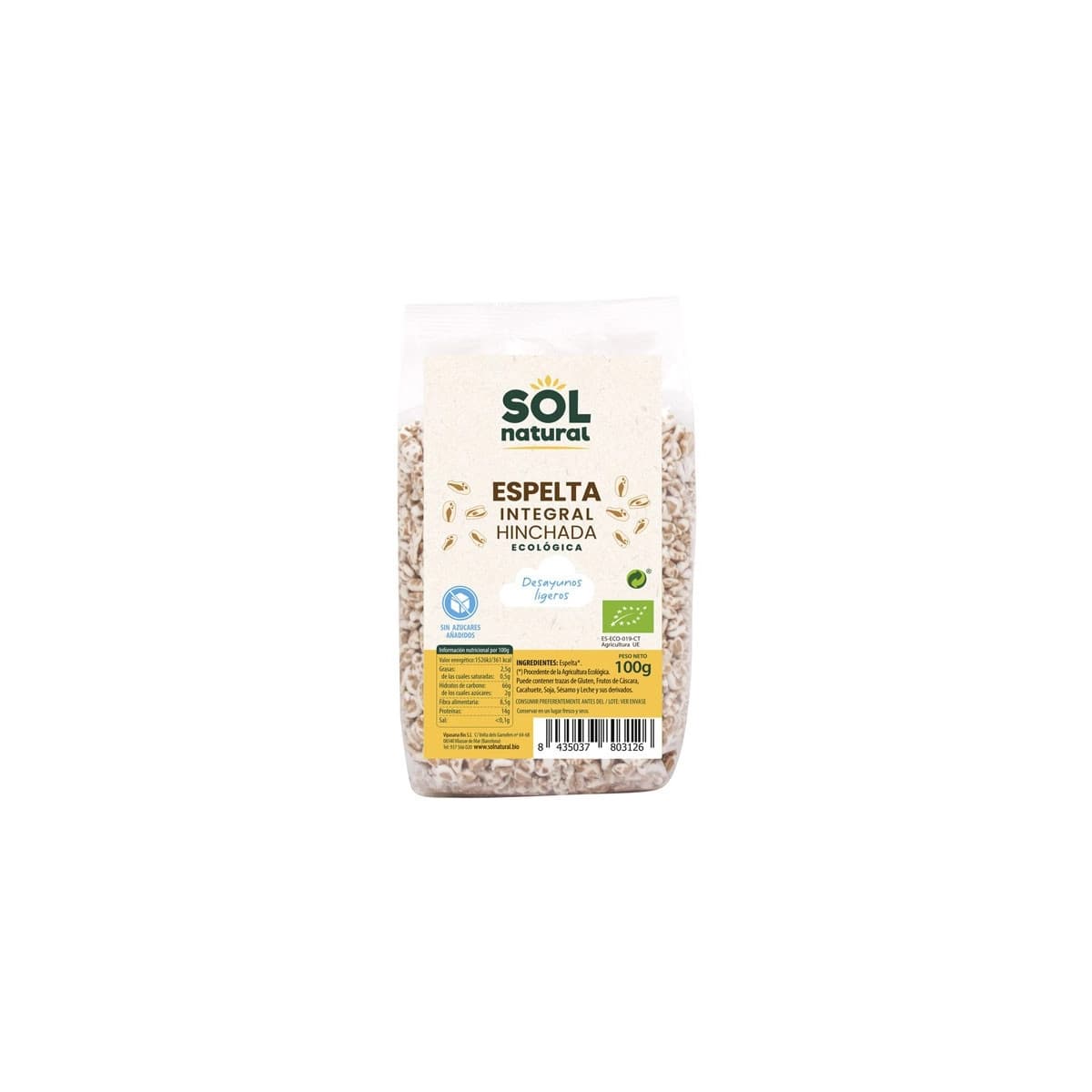 Espelta hinchada integral bio 100 g Sol Natural