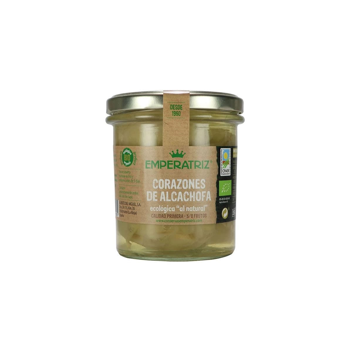 Alcachofa corazones al natural bio 355ml Emperatriz