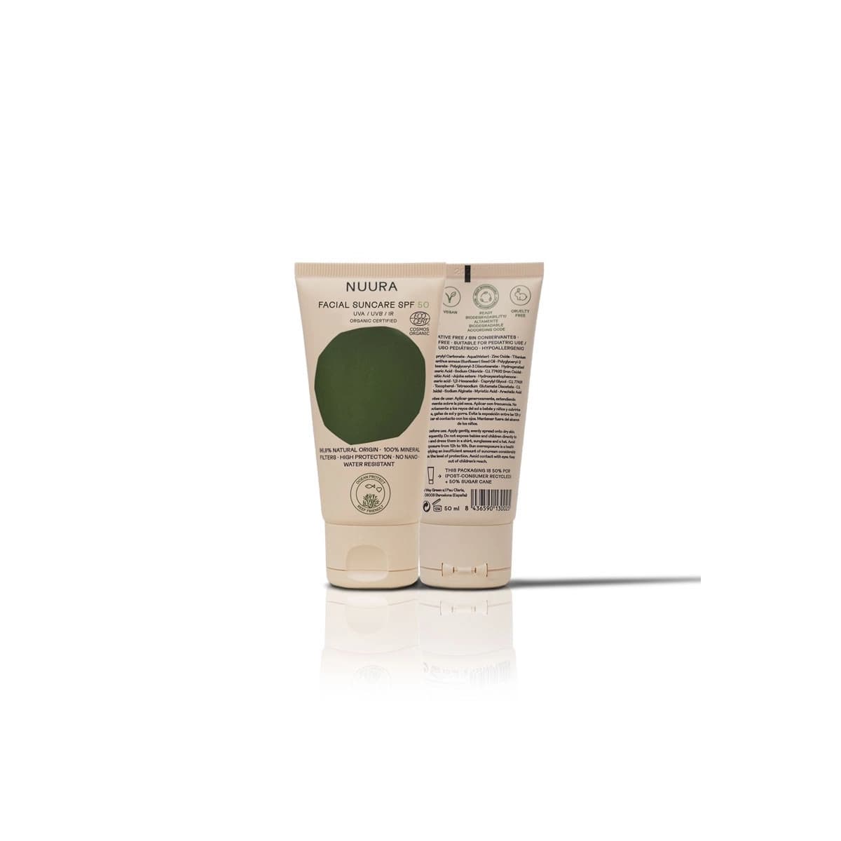 Crema solar facial natural SPF50 Bio 50ml Nuura