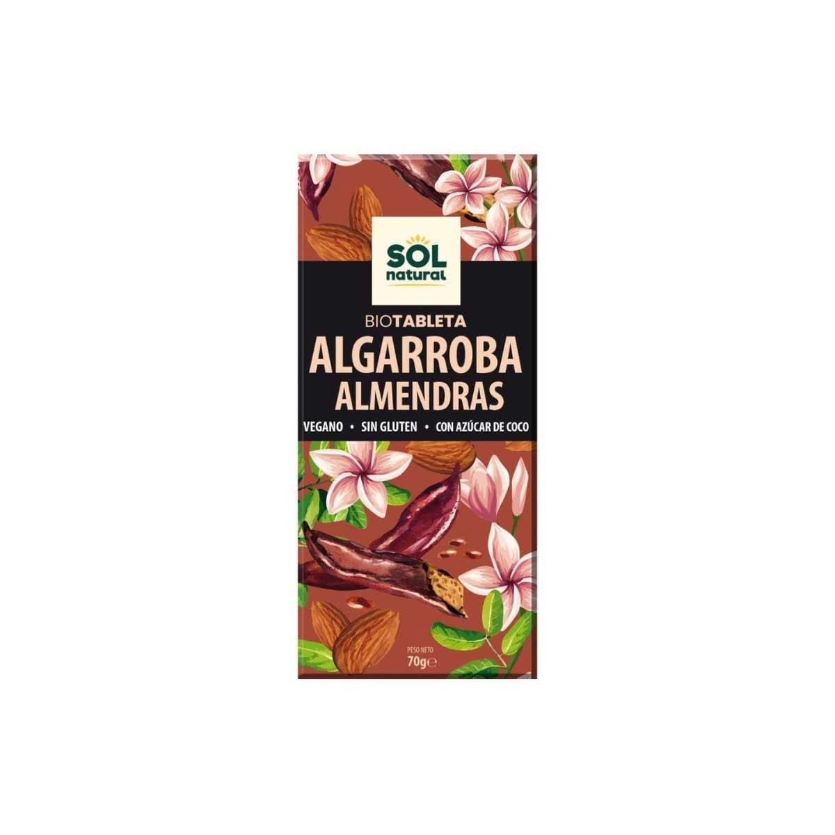 Tableta de algarroba con almendras bio 70g Sol Natural