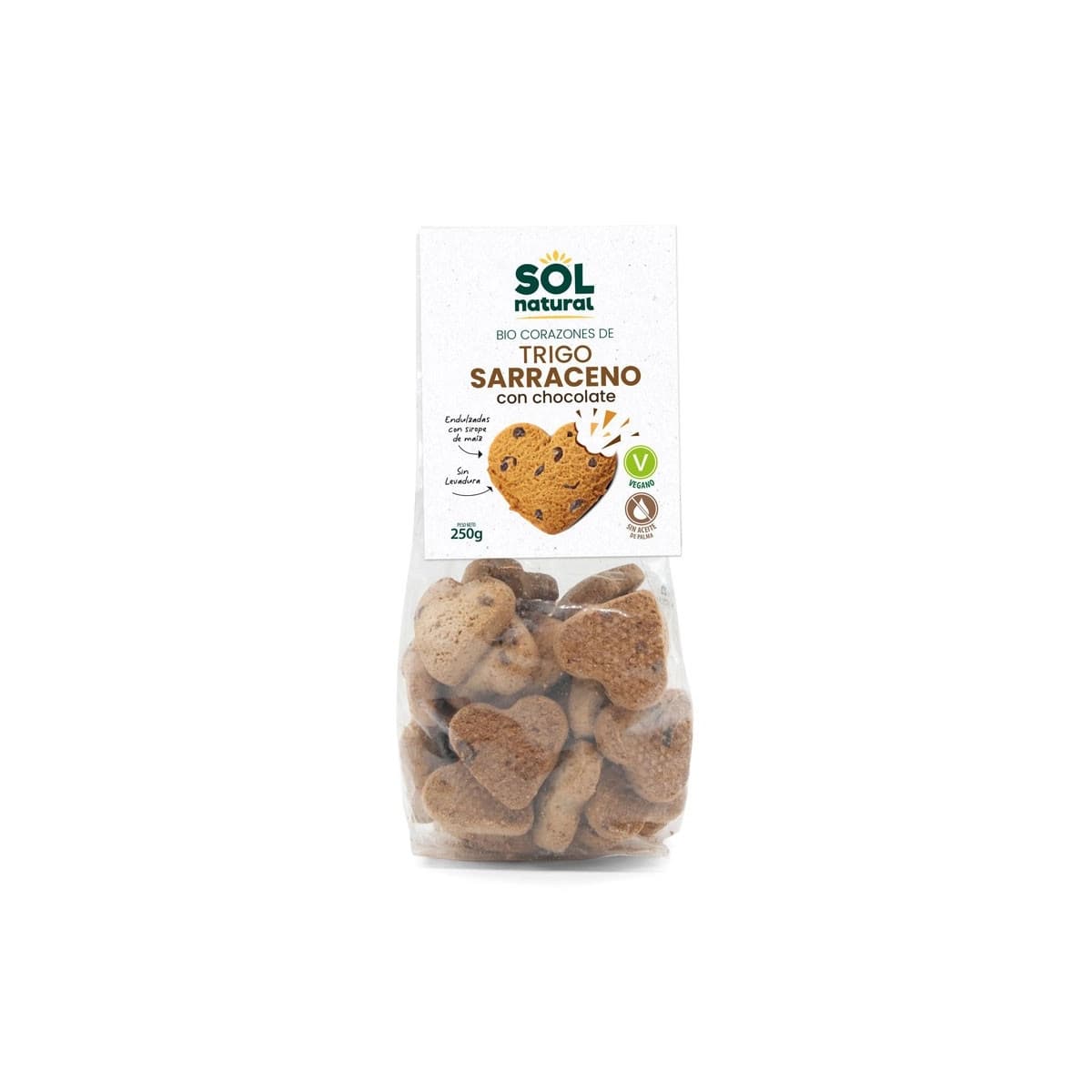 Corazones de trigo Sarraceno con chocolate y sirope maiz bio 250g Sol Natural