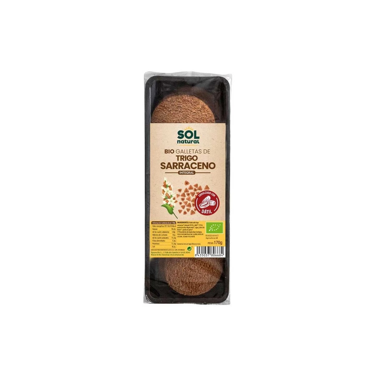 Galletas de Trigo Sarraceno endulzada con Datil Bio 170g Sol