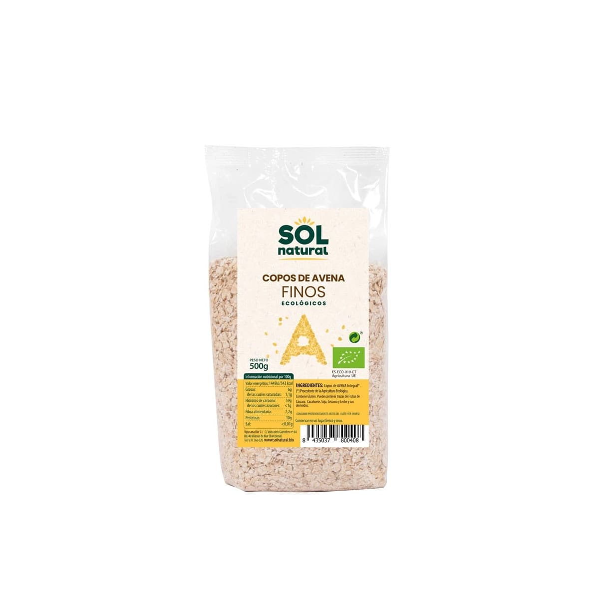 Copos de avena finos bio 500g Sol Natural