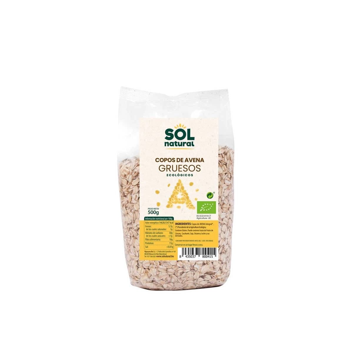 Copos de Avena gruesos bio 500g Sol natural