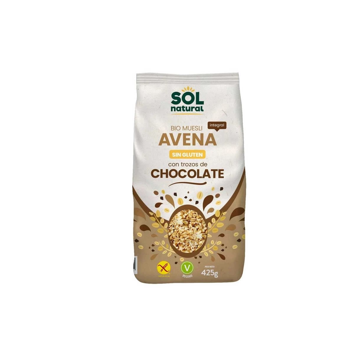 Muesli de avena y chocolate sin gluten bio 425g Sol Natural