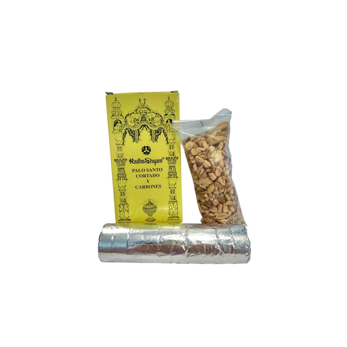 Palo santo cortado y carbones 30 g Radhe Shyam