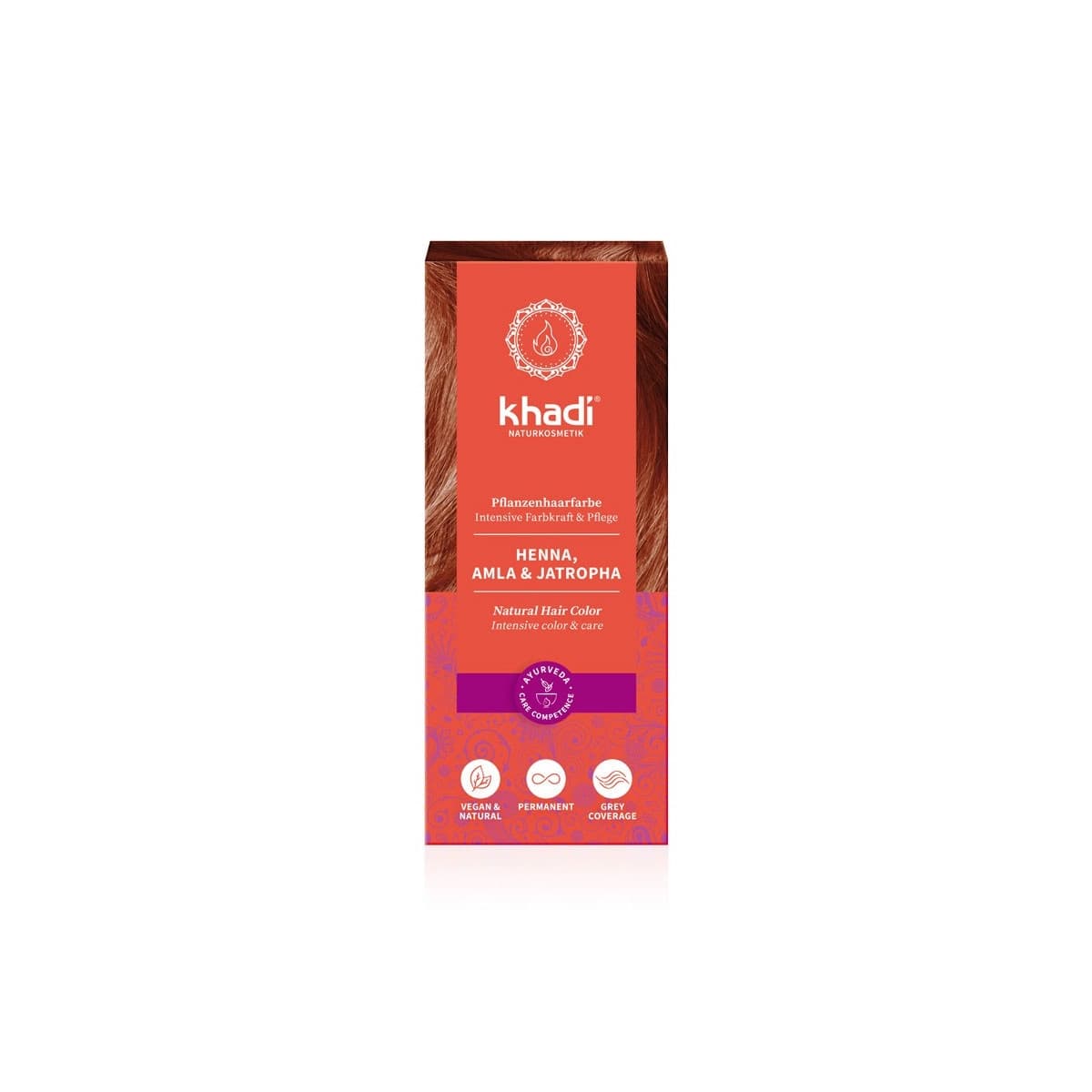 Henna natural con Amla y Jatropha Rojo 100g Khadi