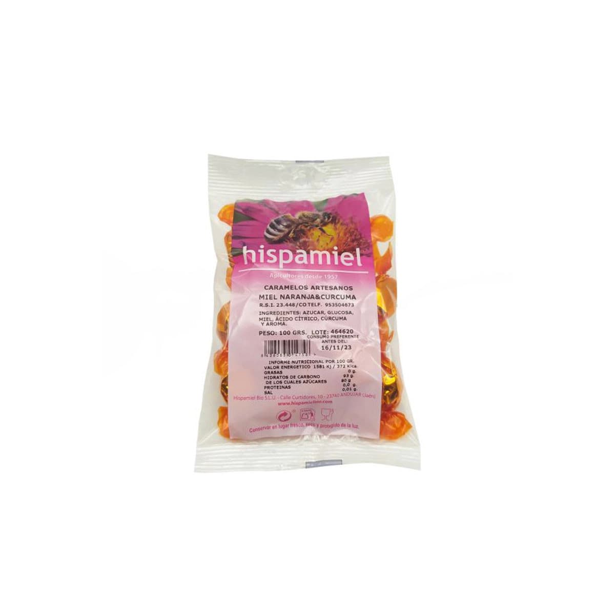 Caramelos Miel Naranja & Curcuma 100g Hispamiel
