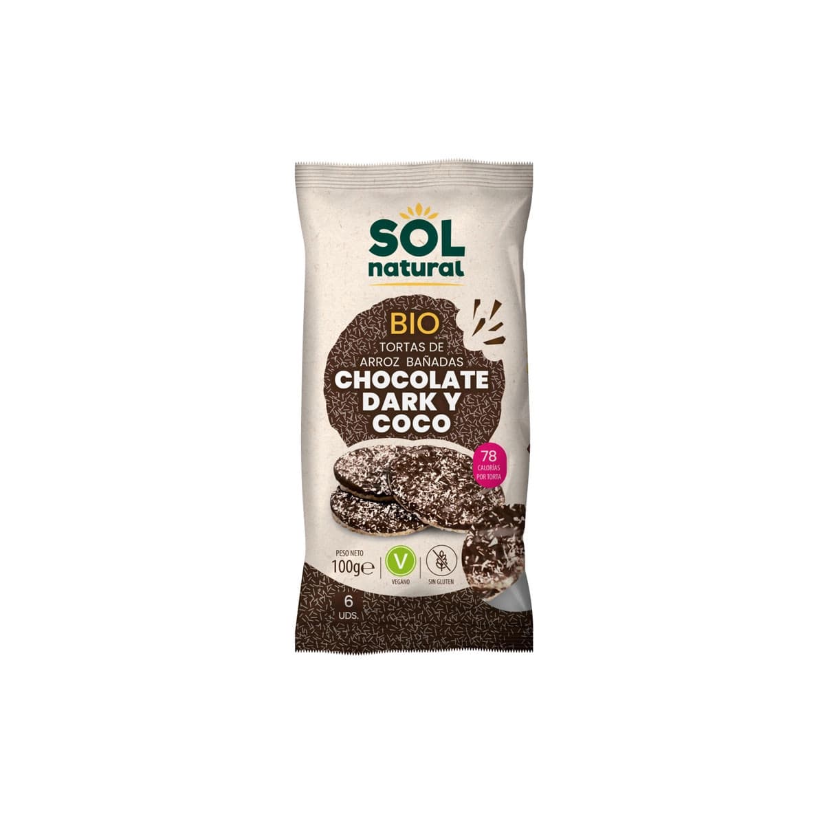 Tortitas de arroz chocolate dark y coco s/g bio 100g Sol Natural