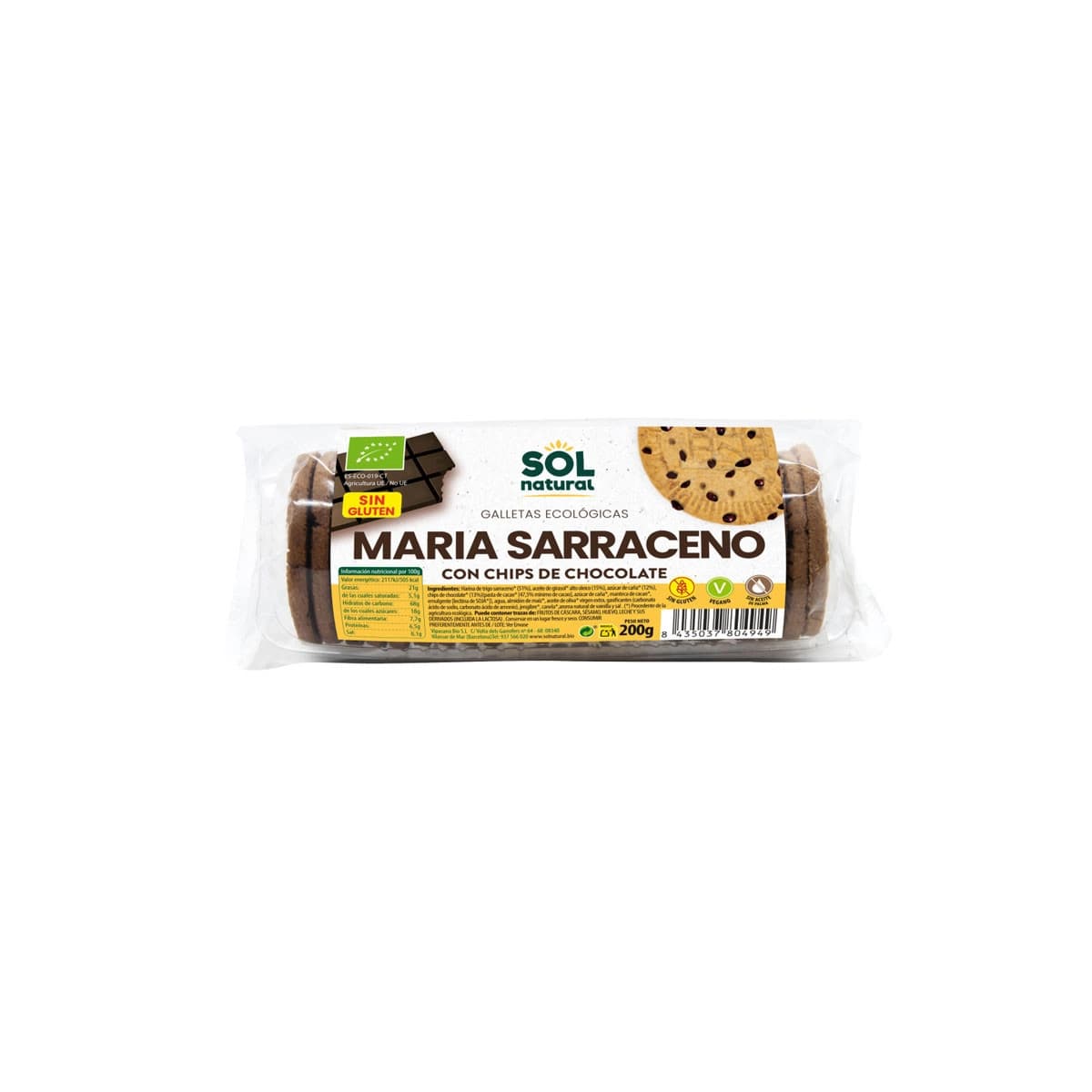 Galletas Marias Trigo Sarraceno con CHips de chocolate bio 200g Sol natural