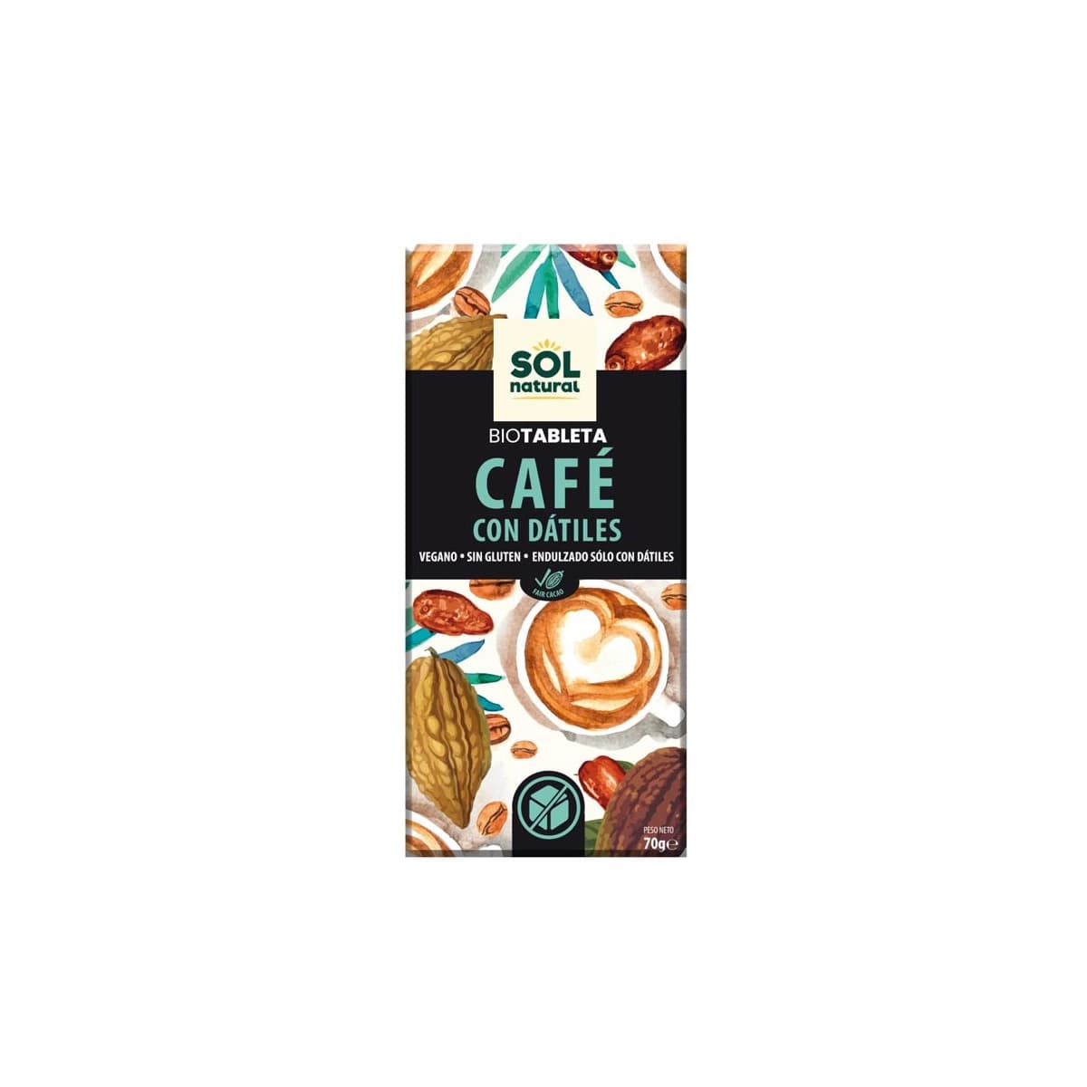 Tableta chocolate de cafe con datiles Bio 70g Sol Natural