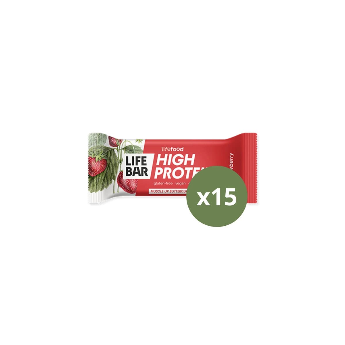 Barrita de proteina sabor Fresa Strawberry bio 40g (caja 15 unds) Lifebar