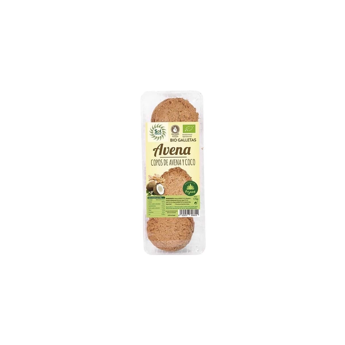 Galletas de avena coco y agave bio 175 g Sol Natural