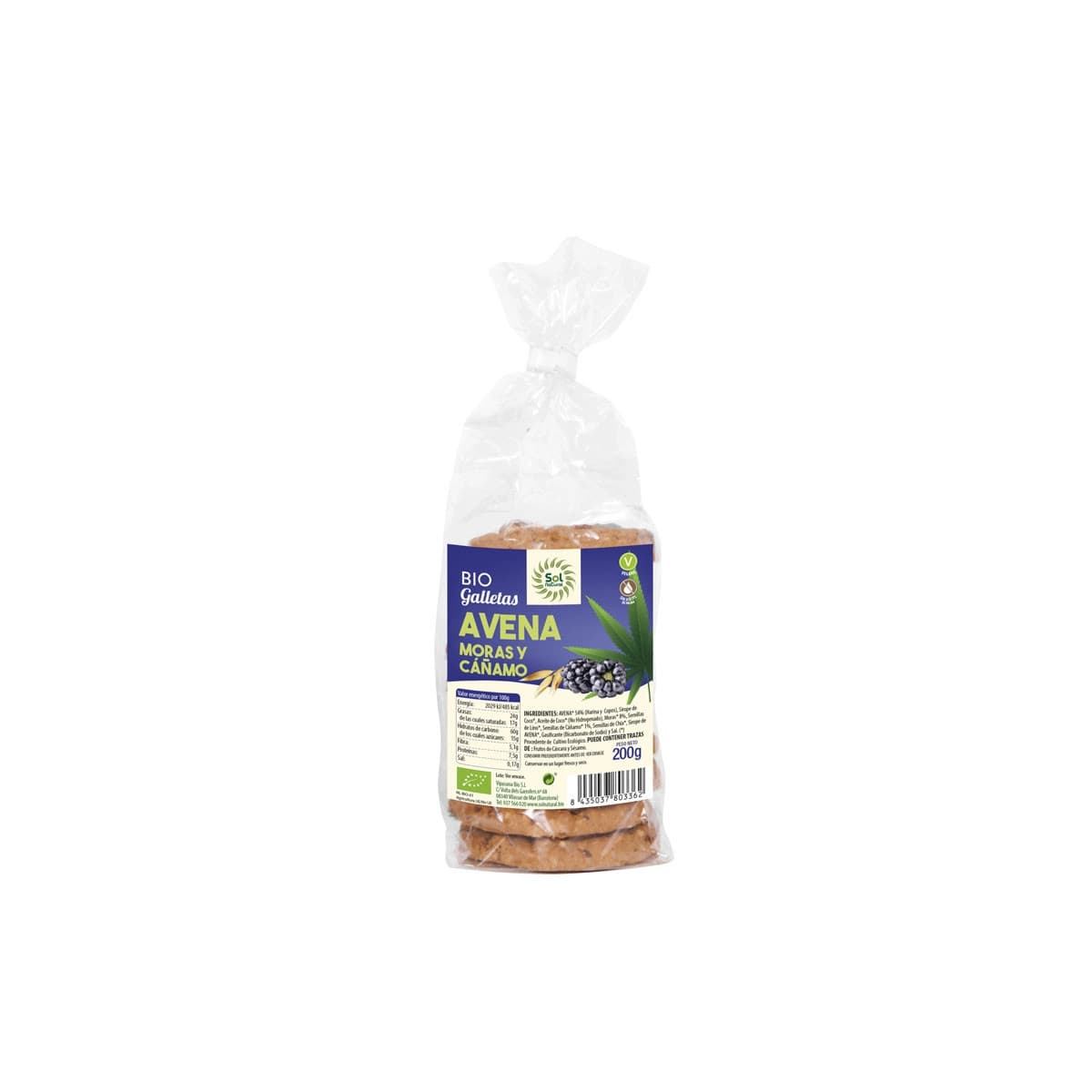 Galletas de Avena Moras y Cañamo bio 200g Sol Natural