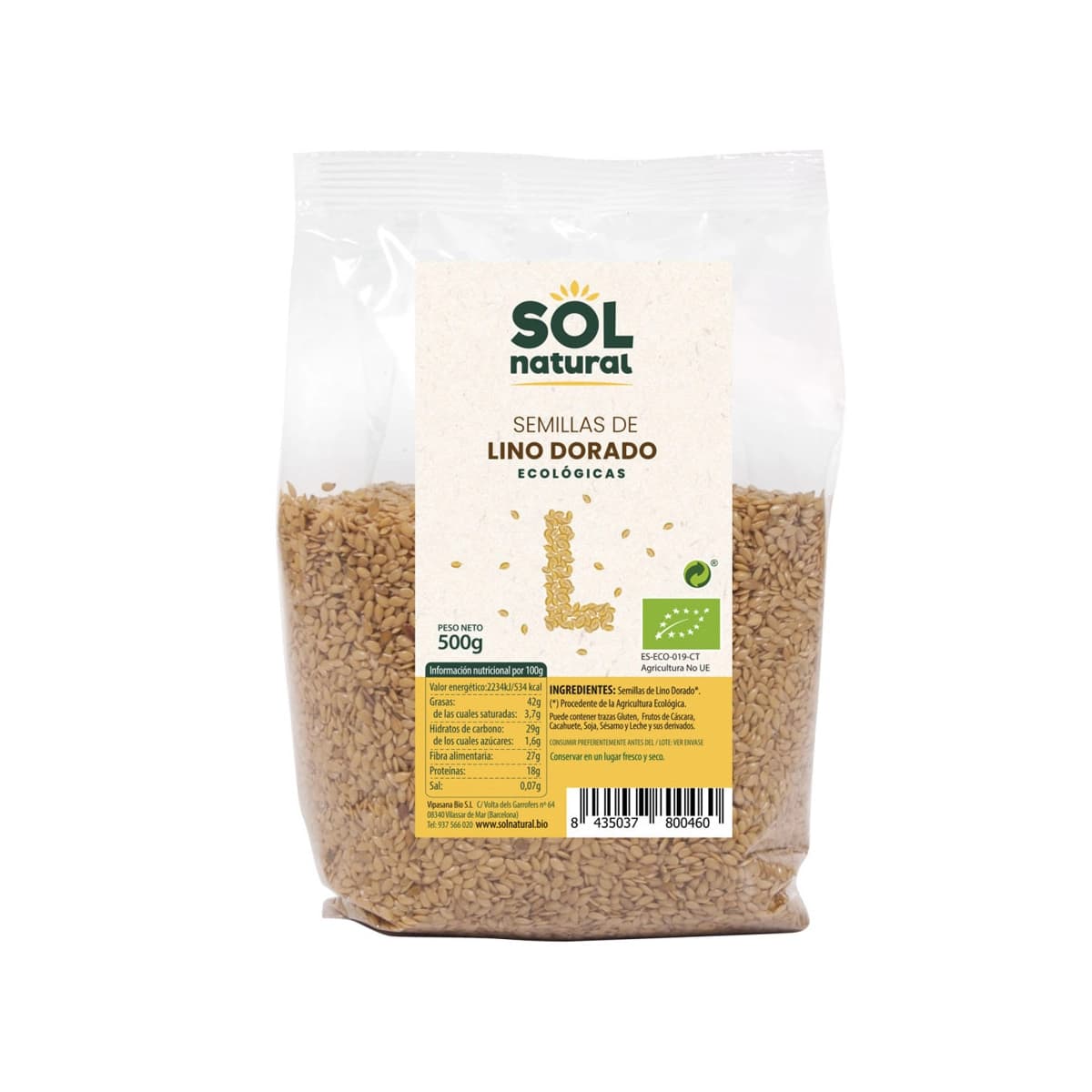 Semillas de Lino dorado bio 500g Sol Natural