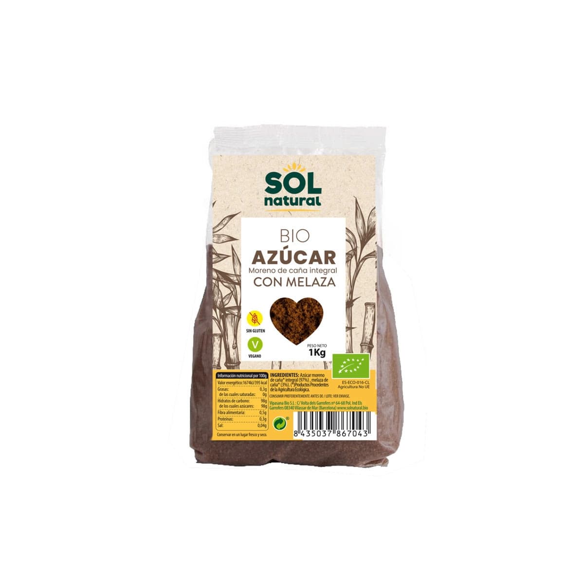Azucar moreno de caña integral con melaza Bio 1 Kg Sol Natural