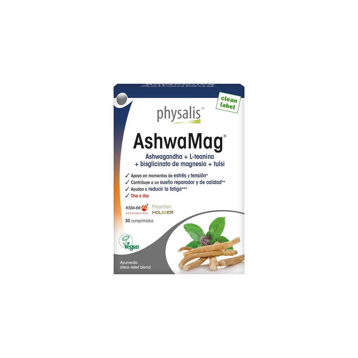 AshwaMag Ashwagandha KSM-66 + Magnesio 30 comprimidos Physalis