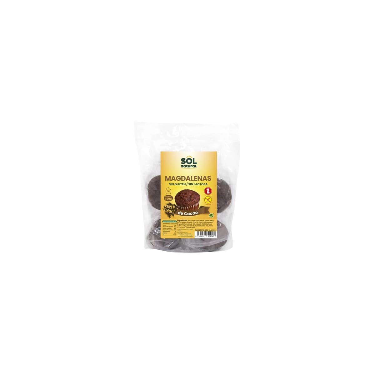 Magdalenas sin gluten super-choco 5 u 190g Sol Natural