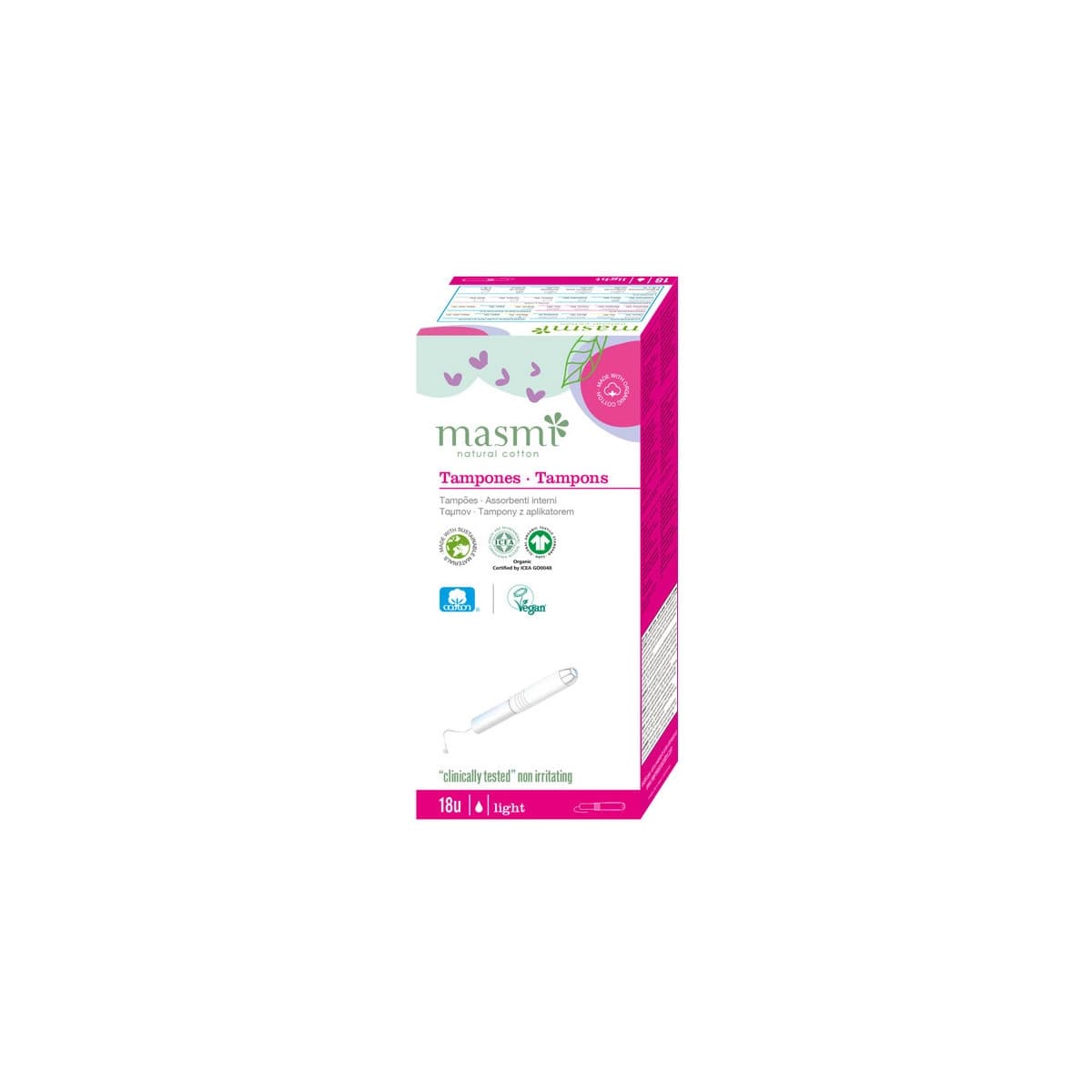 Tampon de algodon light con aplicador bio 18ud Masmi