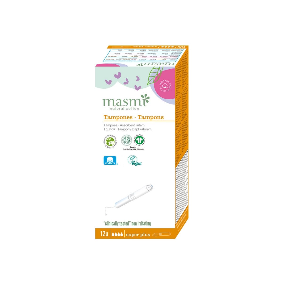 Tampon de algodon superplus con aplicador bio 12ud Masmi