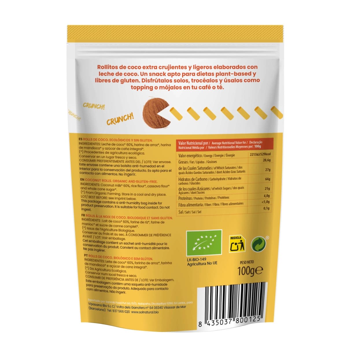 Rolls de Coco crujientes Bio 100g Sol Natural