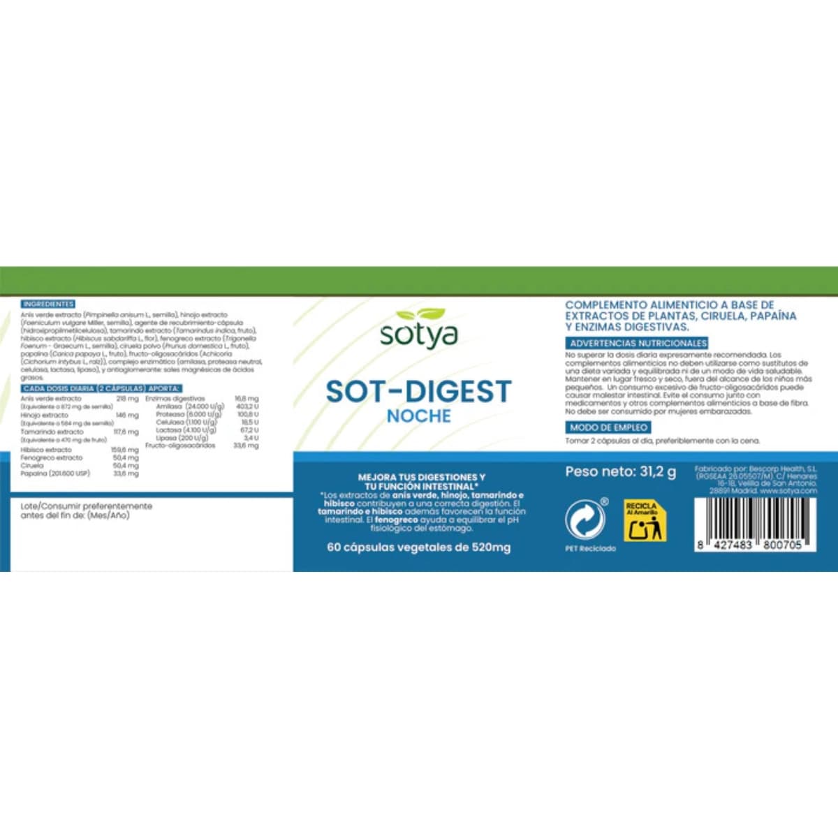 Sot Digest NOCHE 520mg 60caps Sotya