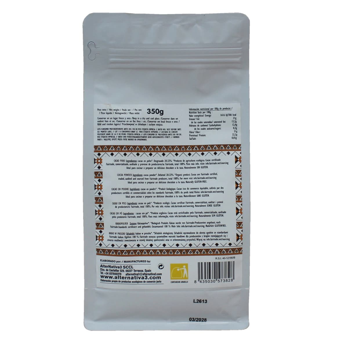 Cacao puro 21% M.G bio 350g Alternativa 3