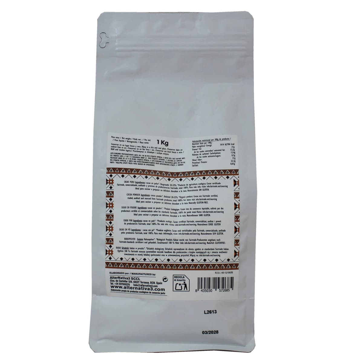 Cacao puro premiun MG.21% bio 1kg Alternativa 3