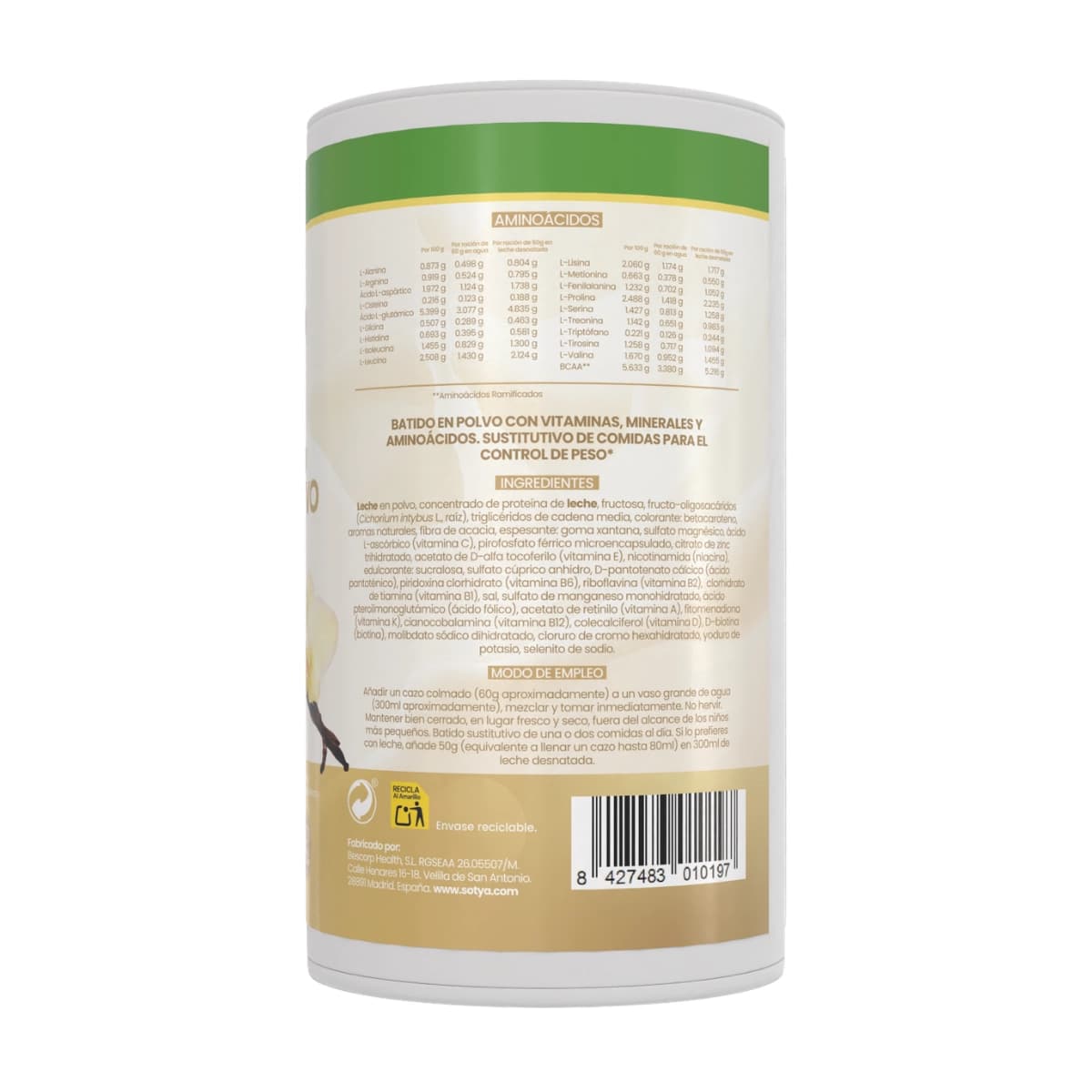 Batido sustitutivo saciante de Vainilla 600g Sotya